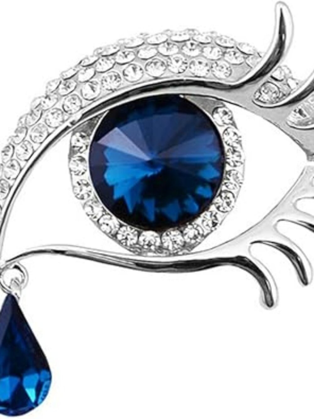 Angel Tears Brooch Pin Elegant Rhinestone Sapphire Big Eyes Alloy Long Eyelash
